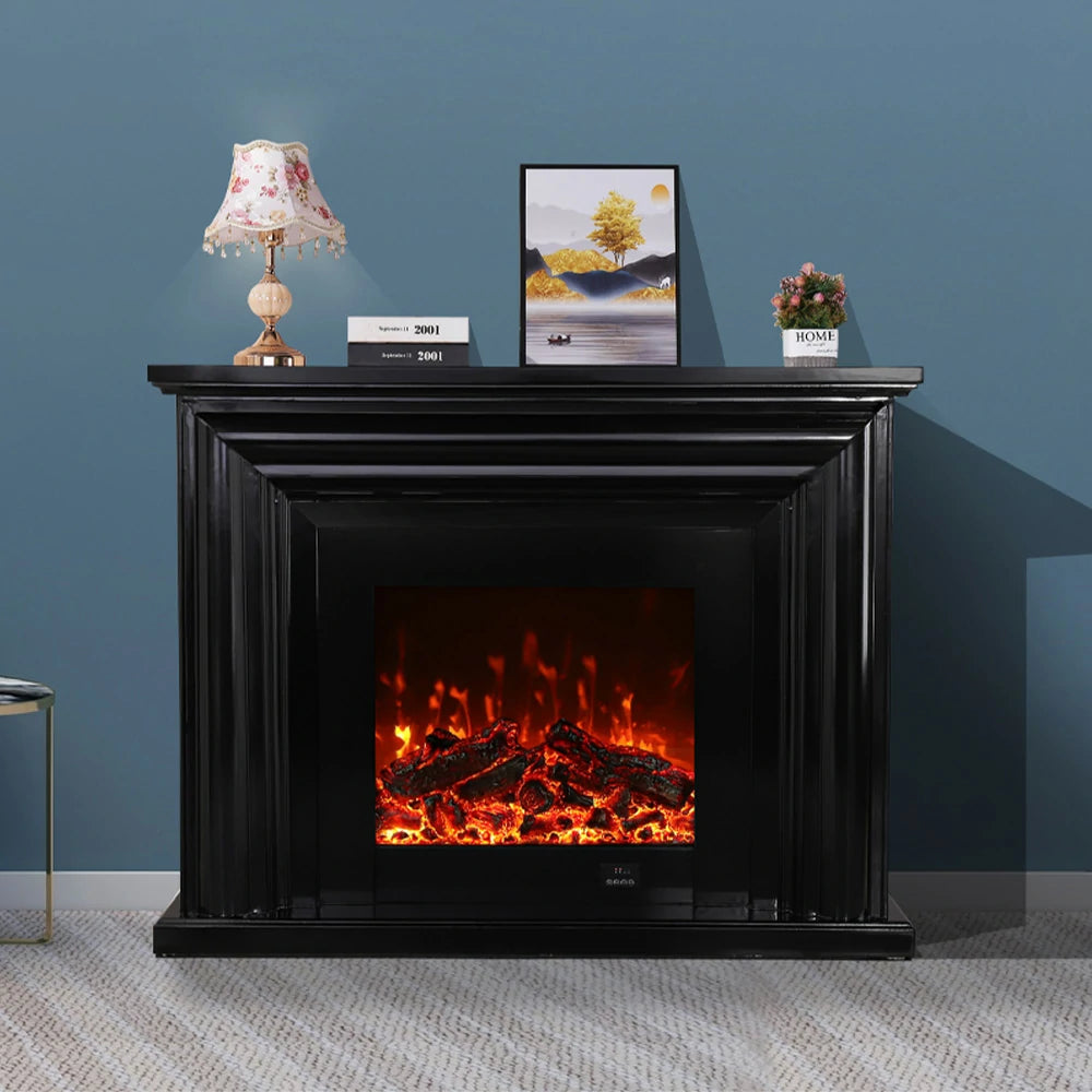 LIVARA 717 Electric Fireplace TV Cabinet – 180cm White Solid Wood Frame, 3D Flame Effect, Remote Control, Dual Core Options 12W/750–1500W - Black