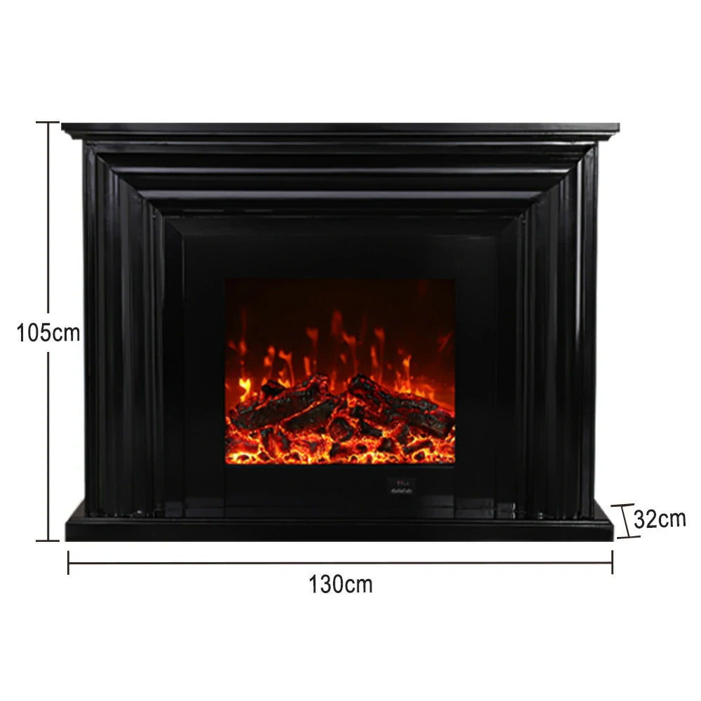 LIVARA 717 Electric Fireplace TV Cabinet – 180cm White Solid Wood Frame, 3D Flame Effect, Remote Control, Dual Core Options 12W/750–1500W - Black