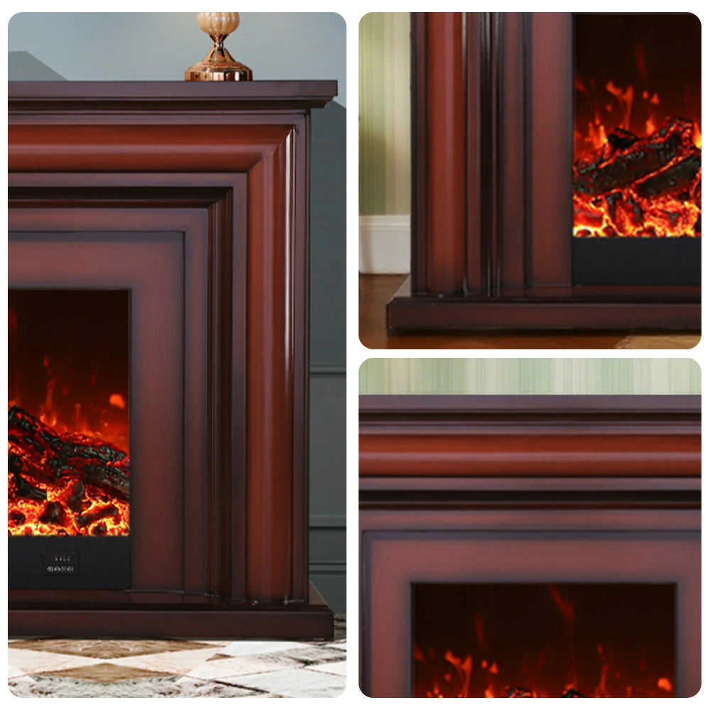 LIVARA 717 Electric Fireplace TV Cabinet – 180cm White Solid Wood Frame, 3D Flame Effect, Remote Control, Dual Core Options 12W/750–1500W - Brown