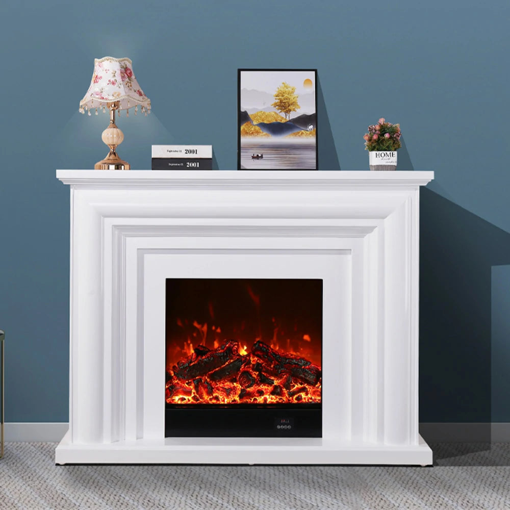LIVARA 717 Electric Fireplace TV Cabinet – 180cm White Solid Wood Frame, 3D Flame Effect, Remote Control, Dual Core Options 12W/750–1500W - White