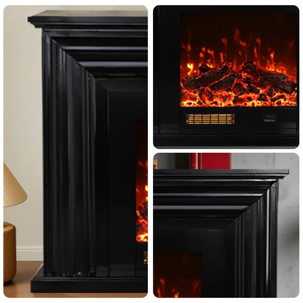 LIVARA 717 Electric Fireplace TV Cabinet – 180cm White Solid Wood Frame, 3D Flame Effect, Remote Control, Dual Core Options 12W/750–1500W - Black