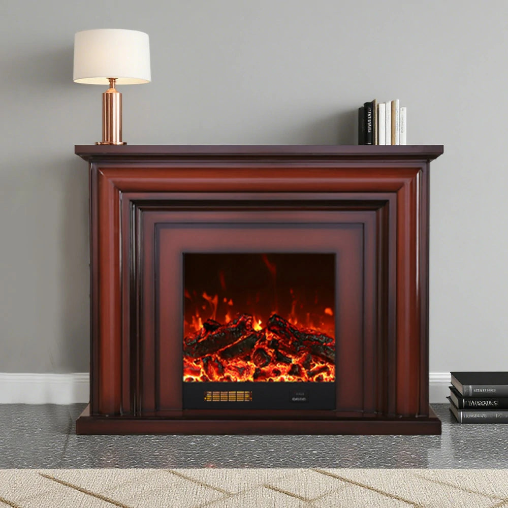 LIVARA 717 Electric Fireplace TV Cabinet – 180cm White Solid Wood Frame, 3D Flame Effect, Remote Control, Dual Core Options 12W/750–1500W - Brown