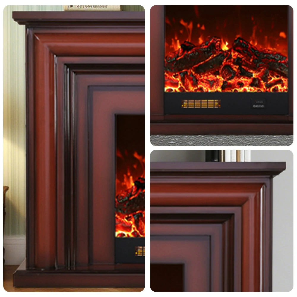 LIVARA 717 Electric Fireplace TV Cabinet – 180cm White Solid Wood Frame, 3D Flame Effect, Remote Control, Dual Core Options 12W/750–1500W - Brown