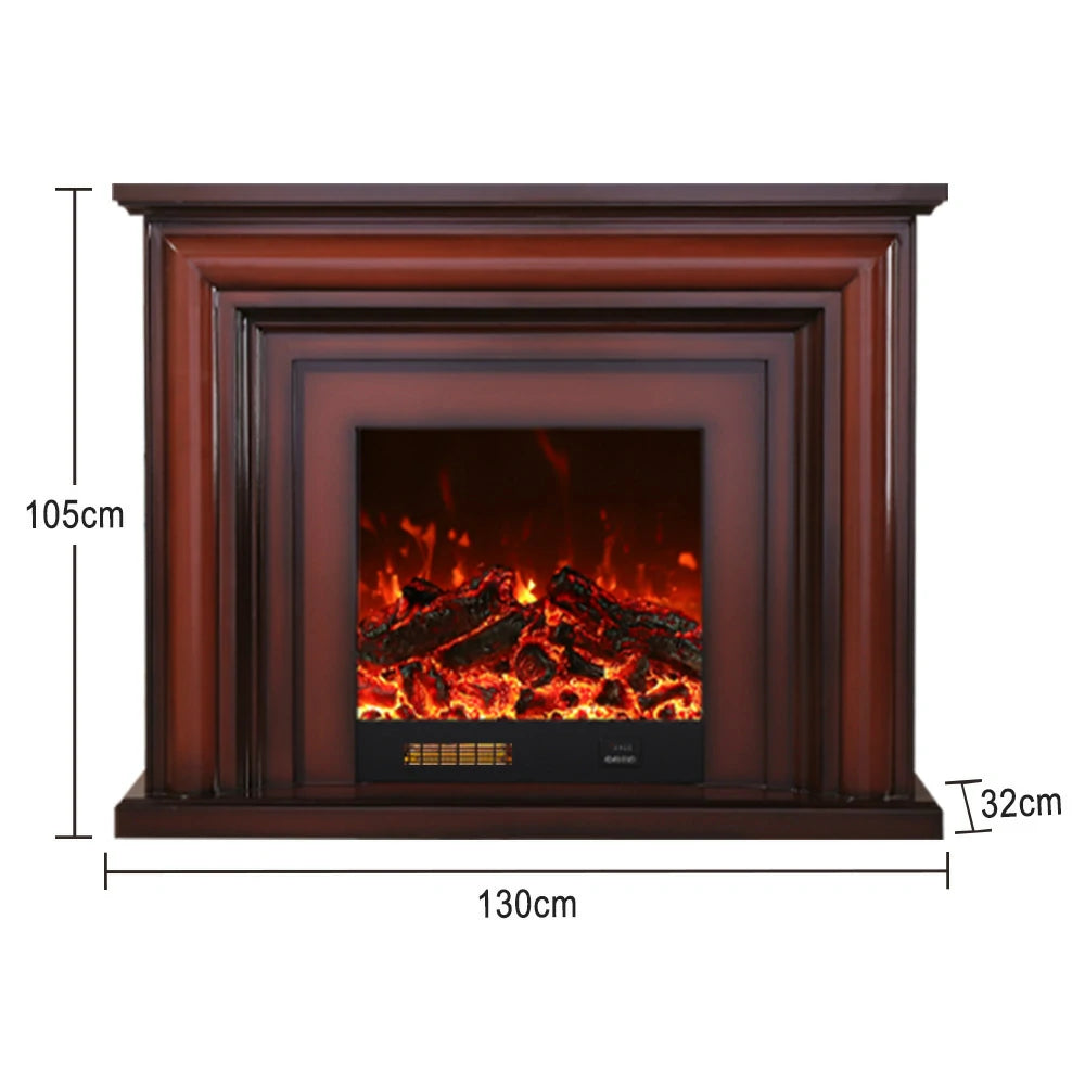 LIVARA 717 Electric Fireplace TV Cabinet – 180cm White Solid Wood Frame, 3D Flame Effect, Remote Control, Dual Core Options 12W/750–1500W - Brown