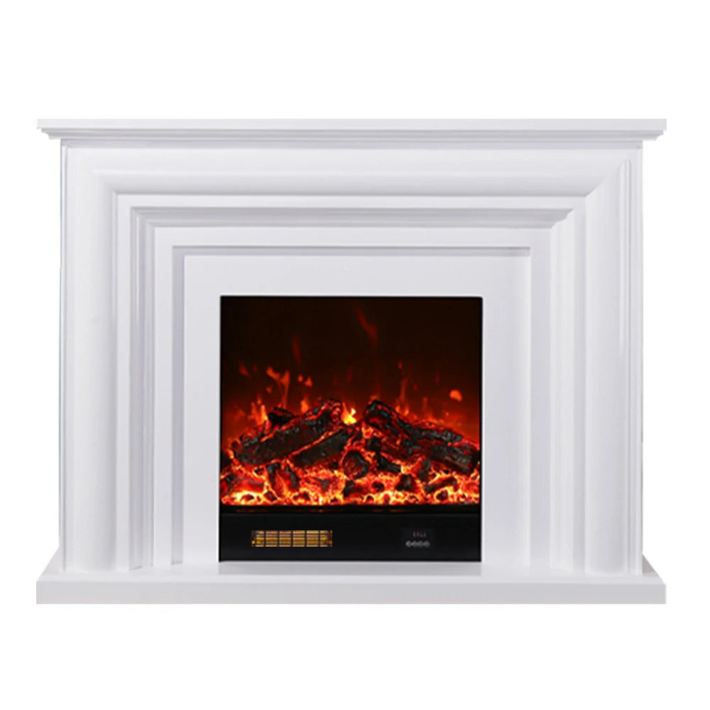 LIVARA 717 Electric Fireplace TV Cabinet – 180cm White Solid Wood Frame, 3D Flame Effect, Remote Control, Dual Core Options 12W/750–1500W - White