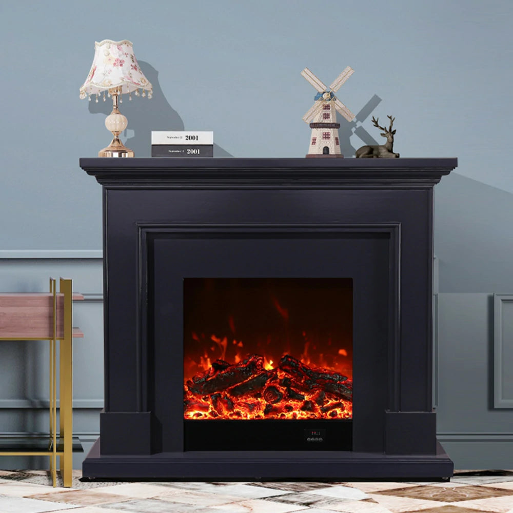 LIVARA 718 Electric Fireplace TV Cabinet – 180cm White Solid Wood Frame, 3D Flame Effect, Remote Control, Dual Core Options 12W/750–1500W - Black