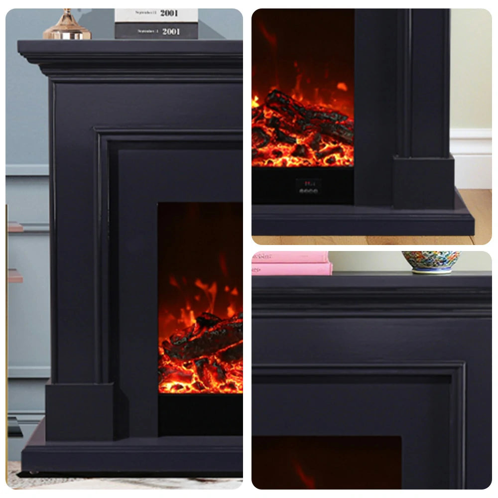 LIVARA 718 Electric Fireplace TV Cabinet – 180cm White Solid Wood Frame, 3D Flame Effect, Remote Control, Dual Core Options 12W/750–1500W - Black