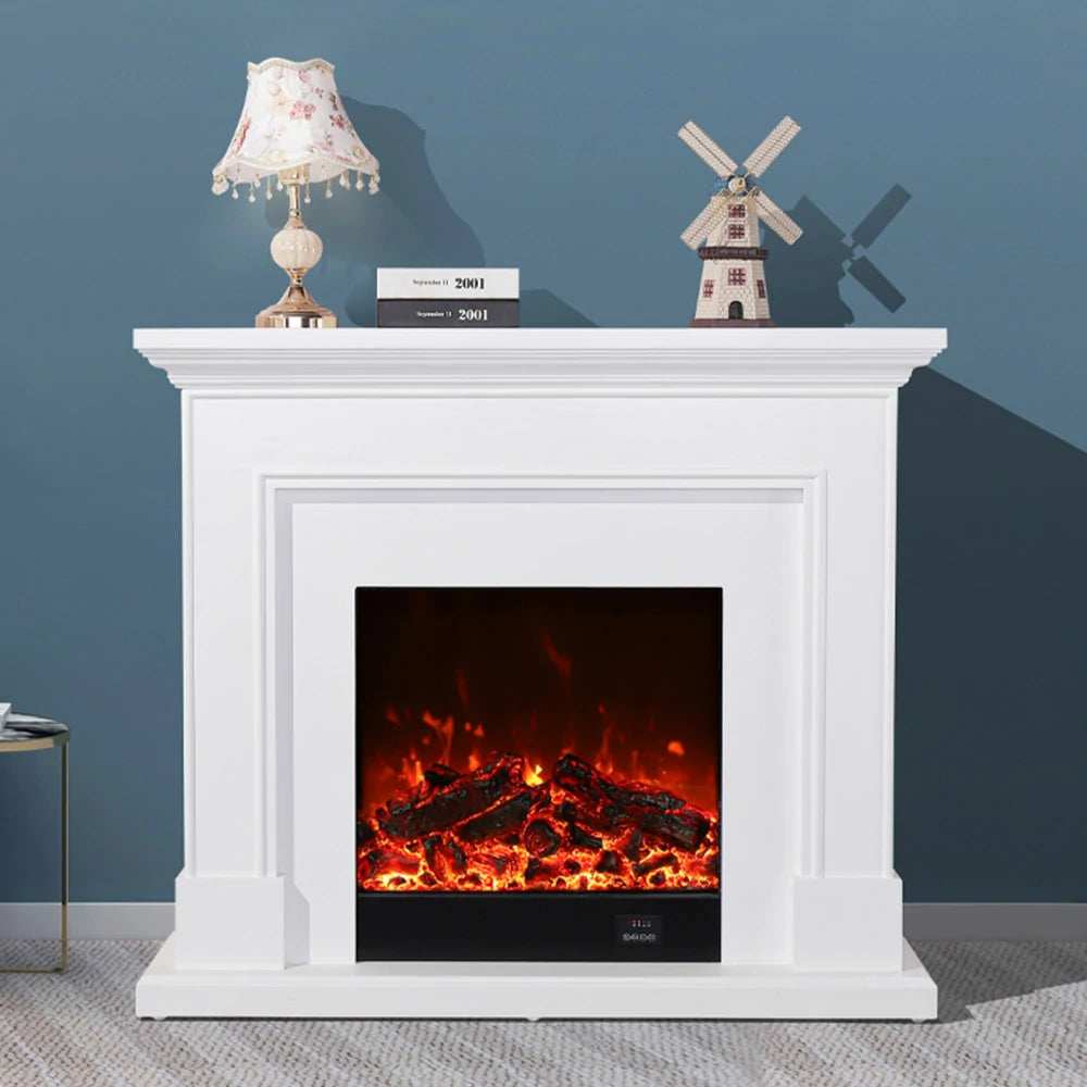 LIVARA 718 Electric Fireplace TV Cabinet – 180cm White Solid Wood Frame, 3D Flame Effect, Remote Control, Dual Core Options 12W/750–1500W - White
