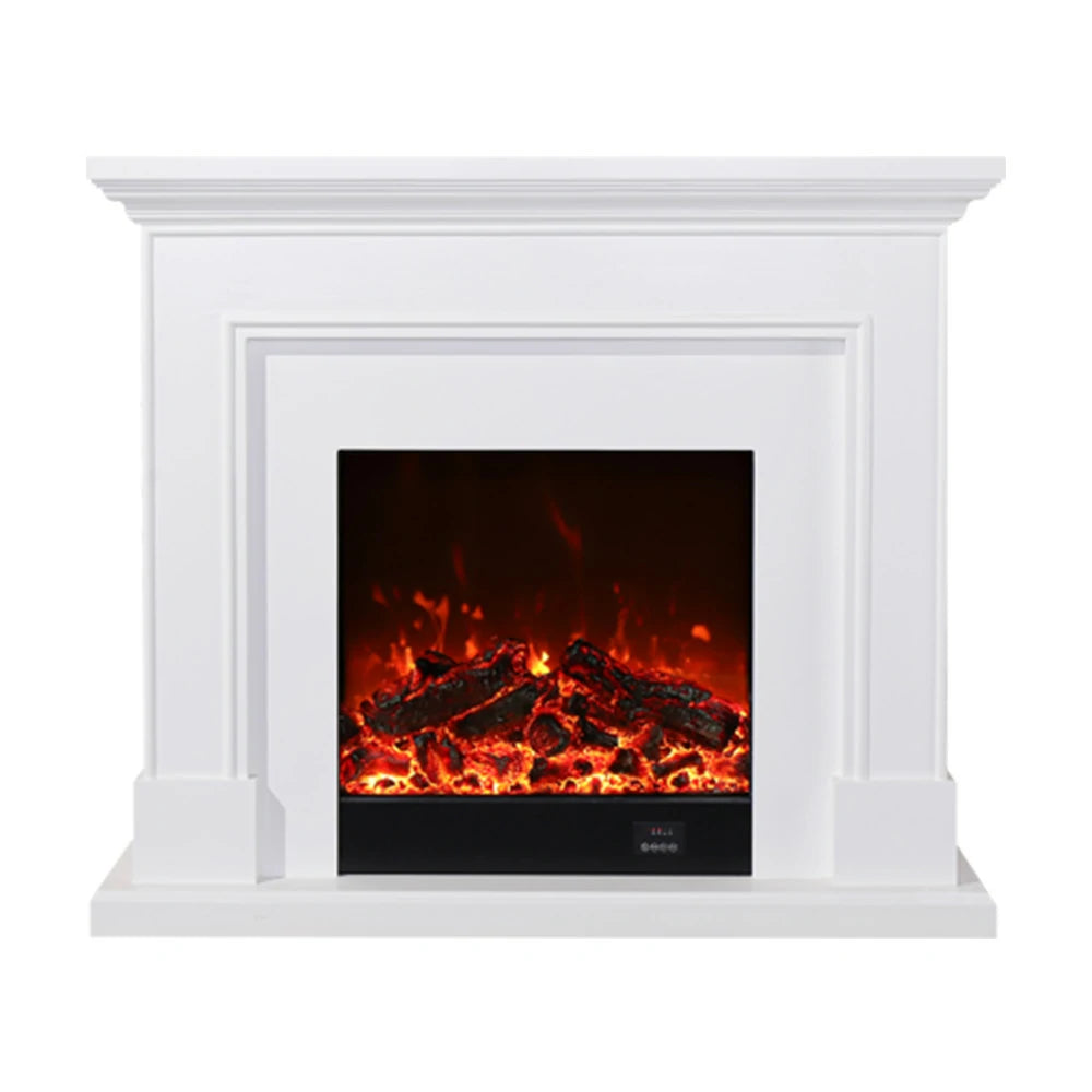 LIVARA 718 Electric Fireplace TV Cabinet – 180cm White Solid Wood Frame, 3D Flame Effect, Remote Control, Dual Core Options 12W/750–1500W - White