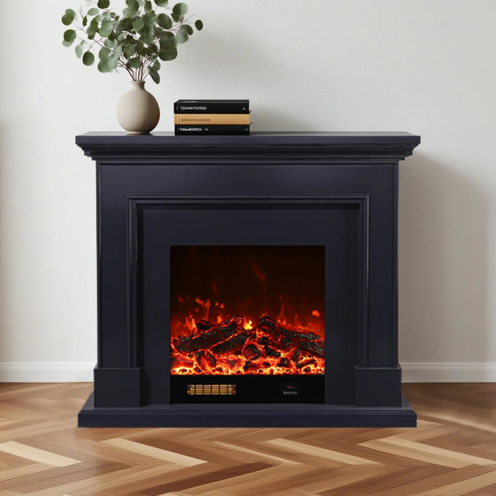 LIVARA 718 Electric Fireplace TV Cabinet – 180cm White Solid Wood Frame, 3D Flame Effect, Remote Control, Dual Core Options 12W/750–1500W - Black