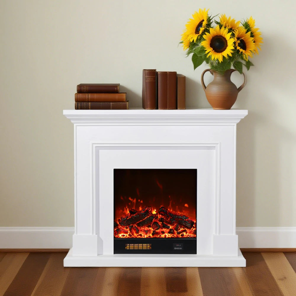 LIVARA 718 Electric Fireplace TV Cabinet – 180cm White Solid Wood Frame, 3D Flame Effect, Remote Control, Dual Core Options 12W/750–1500W - White