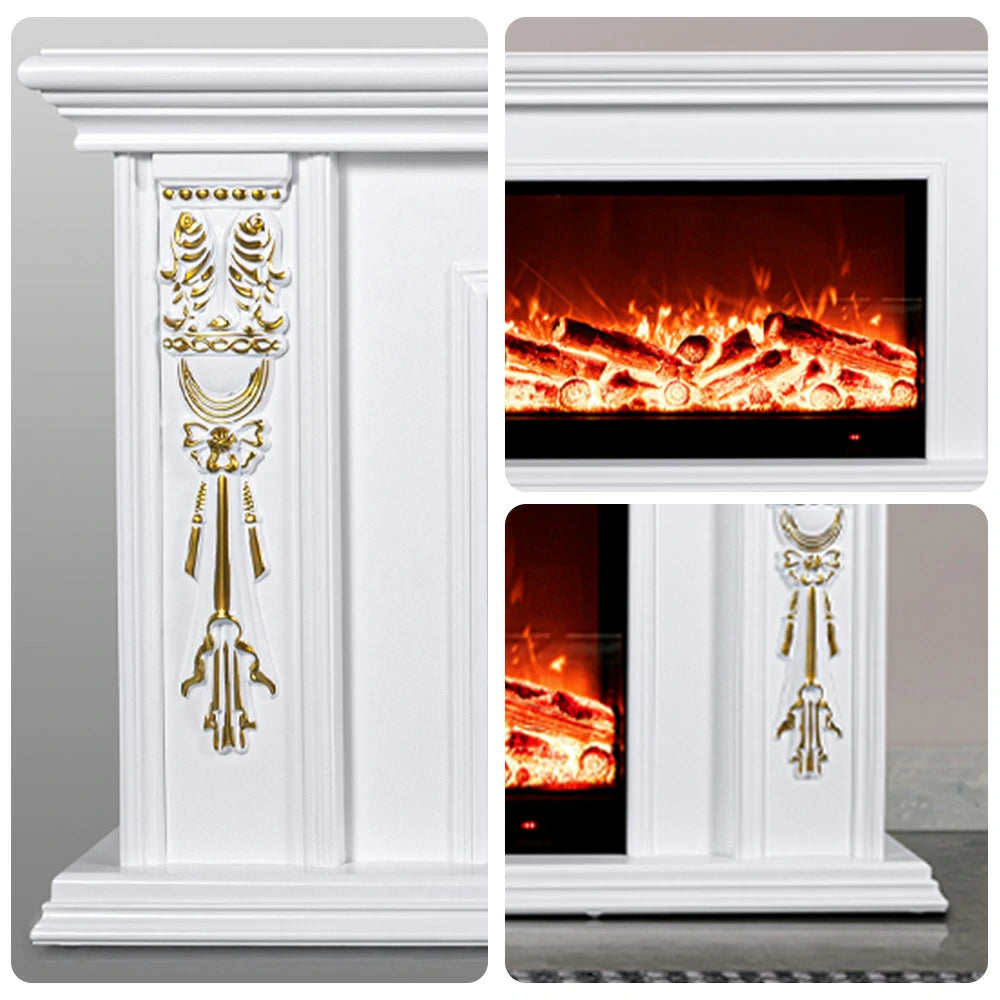 LIVARA 720B Electric Fireplace TV Cabinet – 180cm White Solid Wood Frame, 3D Flame Effect, Remote Control, Dual Core Options 12W/750–1500W