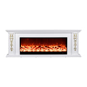 LIVARA 720B Electric Fireplace TV Cabinet – 180cm White Solid Wood Frame, 3D Flame Effect, Remote Control, Dual Core Options 12W/750–1500W