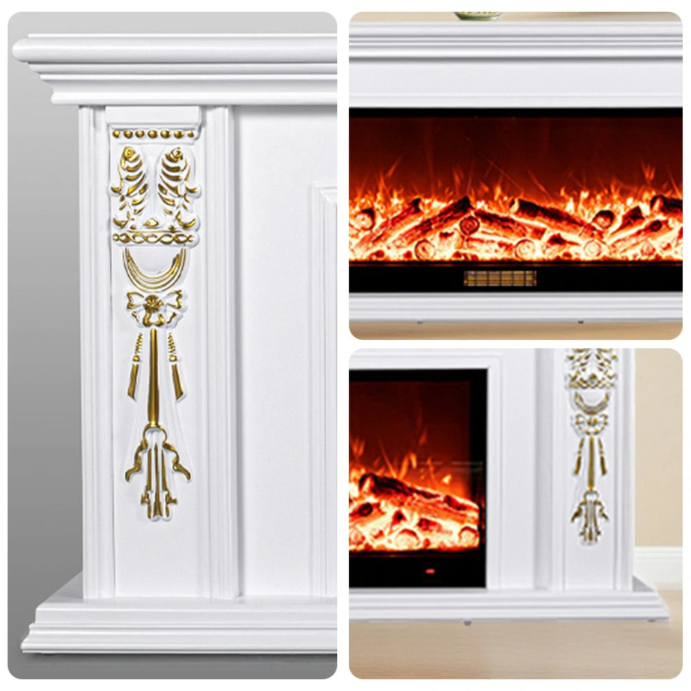 LIVARA 720B Electric Fireplace TV Cabinet – 180cm White Solid Wood Frame, 3D Flame Effect, Remote Control, Dual Core Options 12W/750–1500W