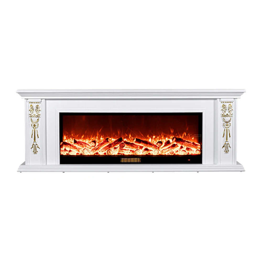 LIVARA 720B Electric Fireplace TV Cabinet – 180cm White Solid Wood Frame, 3D Flame Effect, Remote Control, Dual Core Options 12W/750–1500W