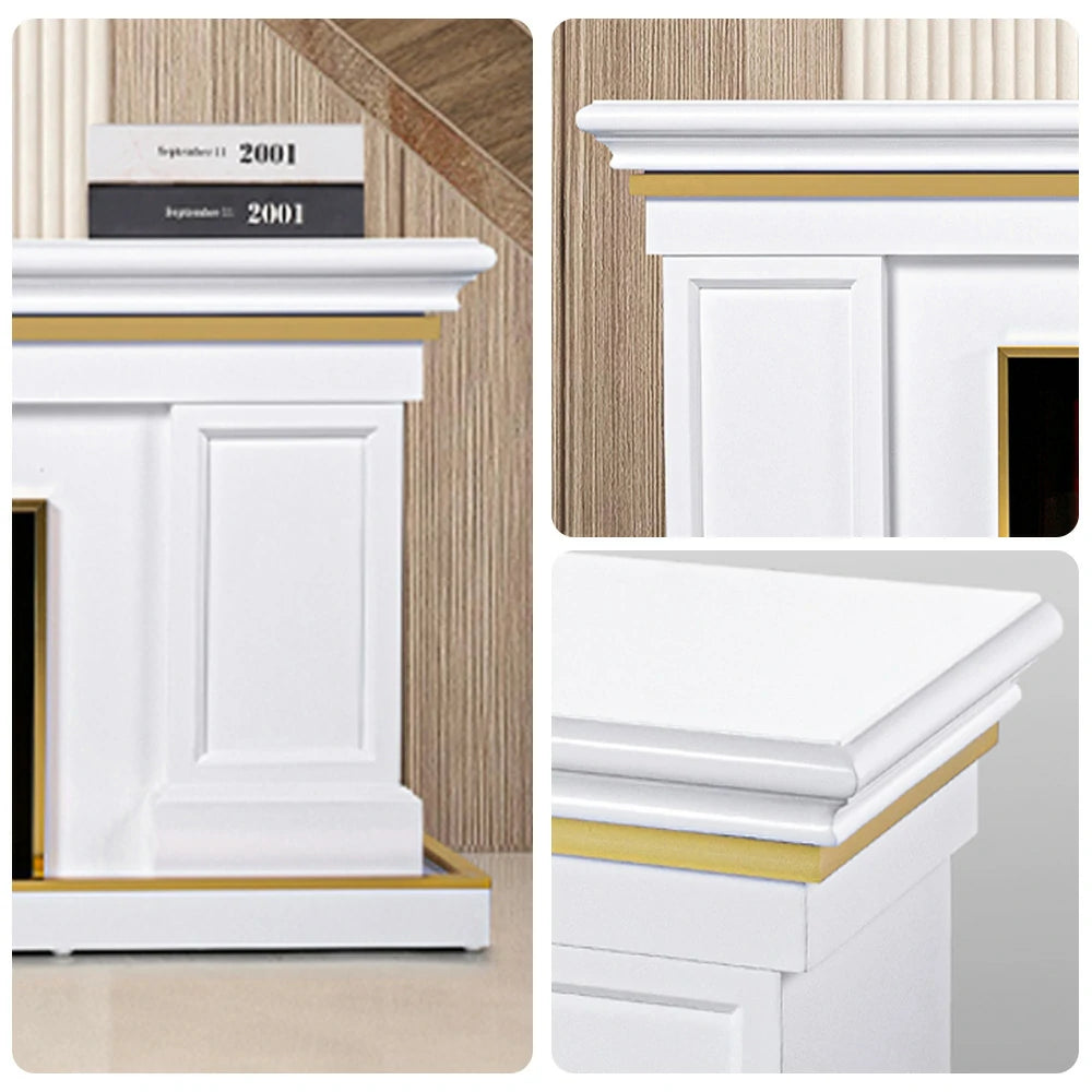 LIVARA 721 Electric Fireplace TV Cabinet – 180cm White Solid Wood Frame, 3D Flame Effect, Remote Control, Dual Core Options 12W/750–1500W - White