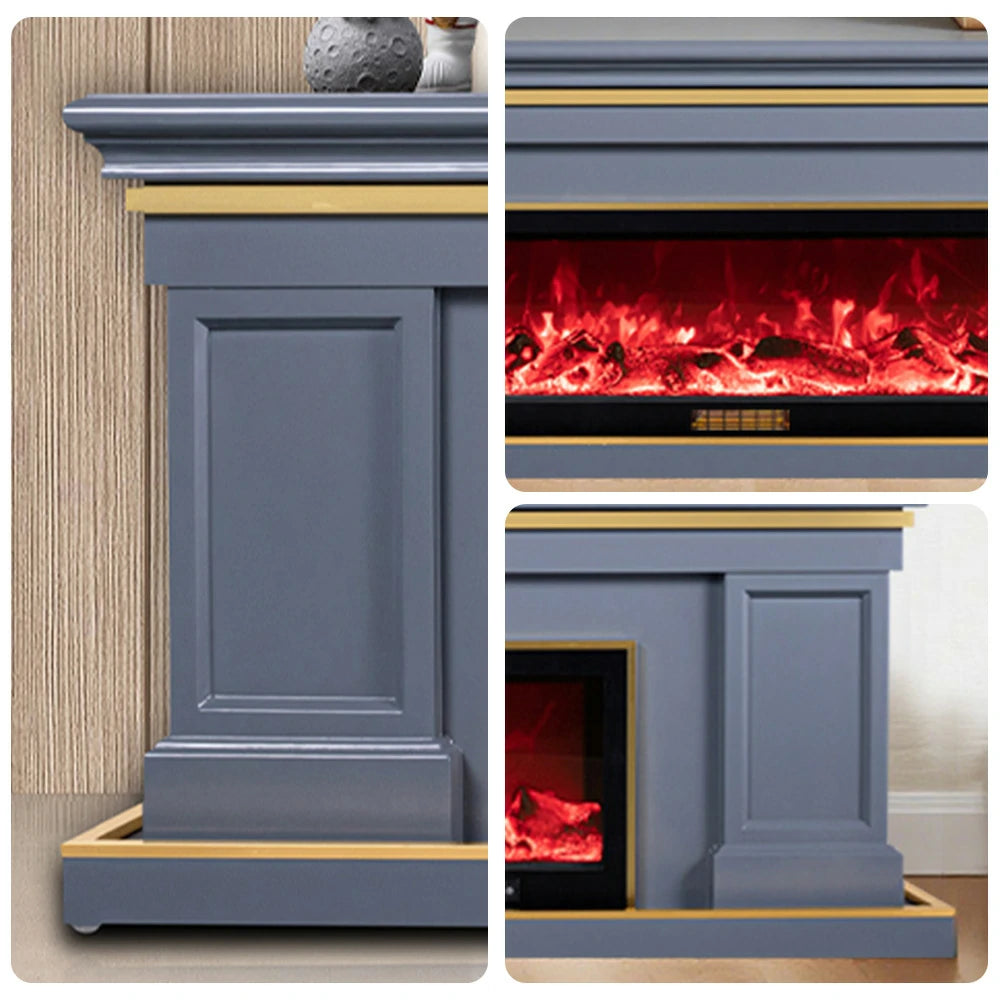 LIVARA 721 Electric Fireplace TV Cabinet – 180cm White Solid Wood Frame, 3D Flame Effect, Remote Control, Dual Core Options 12W/750–1500W - Grey