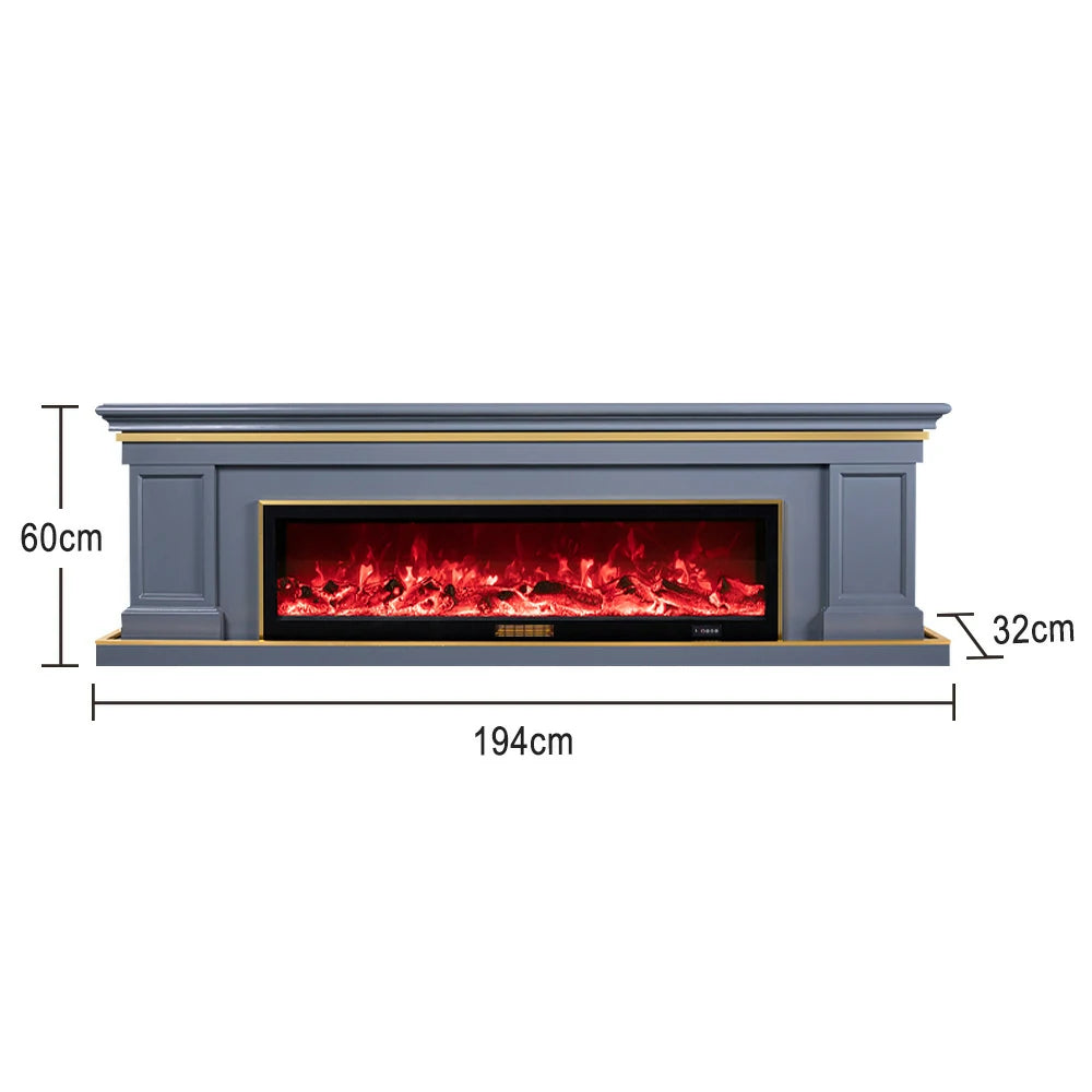 LIVARA 721 Electric Fireplace TV Cabinet – 180cm White Solid Wood Frame, 3D Flame Effect, Remote Control, Dual Core Options 12W/750–1500W - Grey