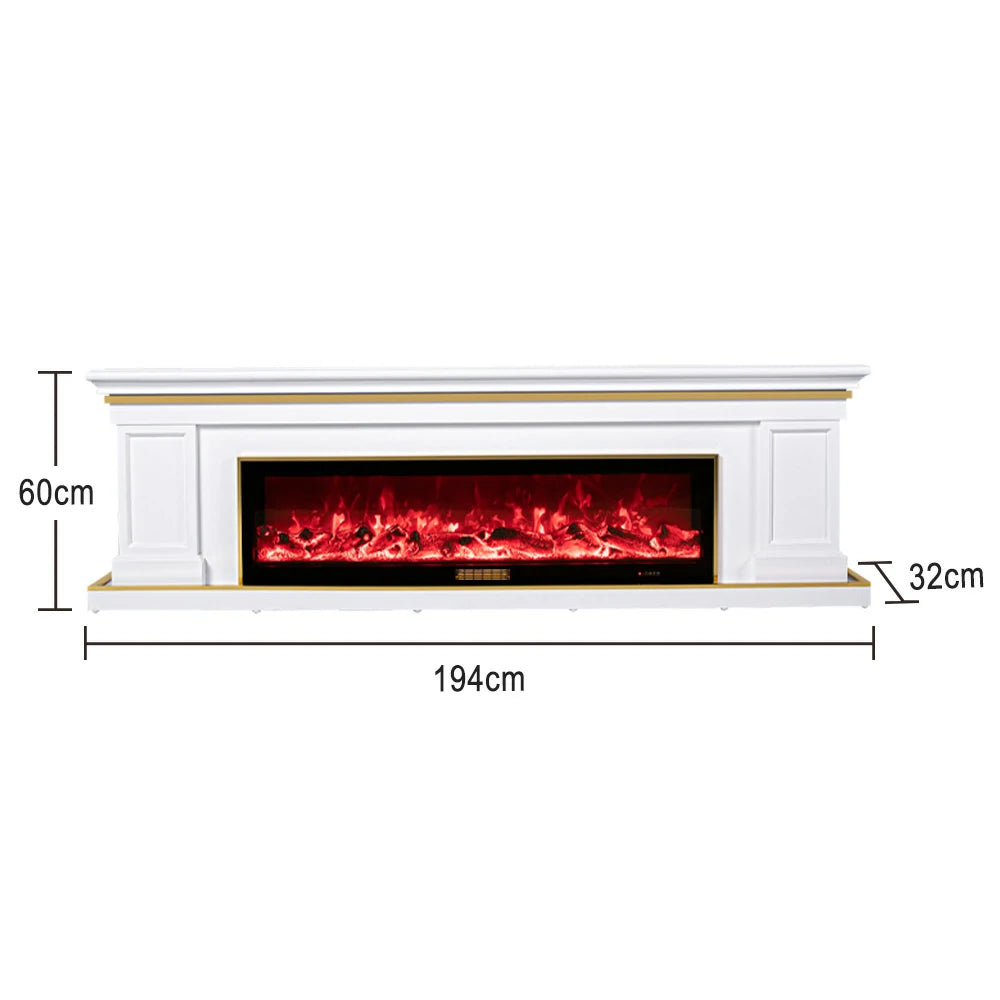LIVARA 721 Electric Fireplace TV Cabinet – 180cm White Solid Wood Frame, 3D Flame Effect, Remote Control, Dual Core Options 12W/750–1500W - White