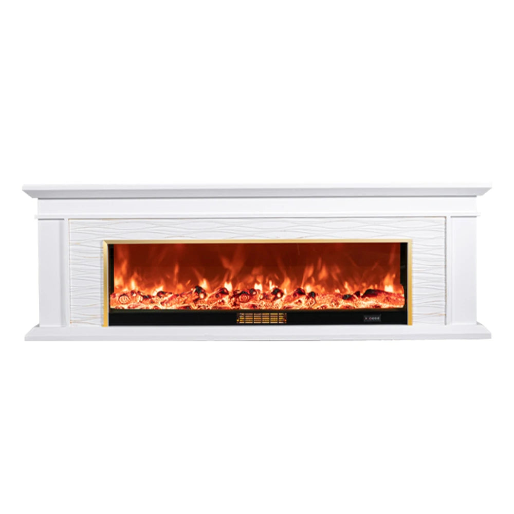 LIVARA 726 Electric Fireplace TV Cabinet – 180cm White Solid Wood Frame, 3D Flame Effect, Remote Control, Dual Core Options 12W/750–1500W