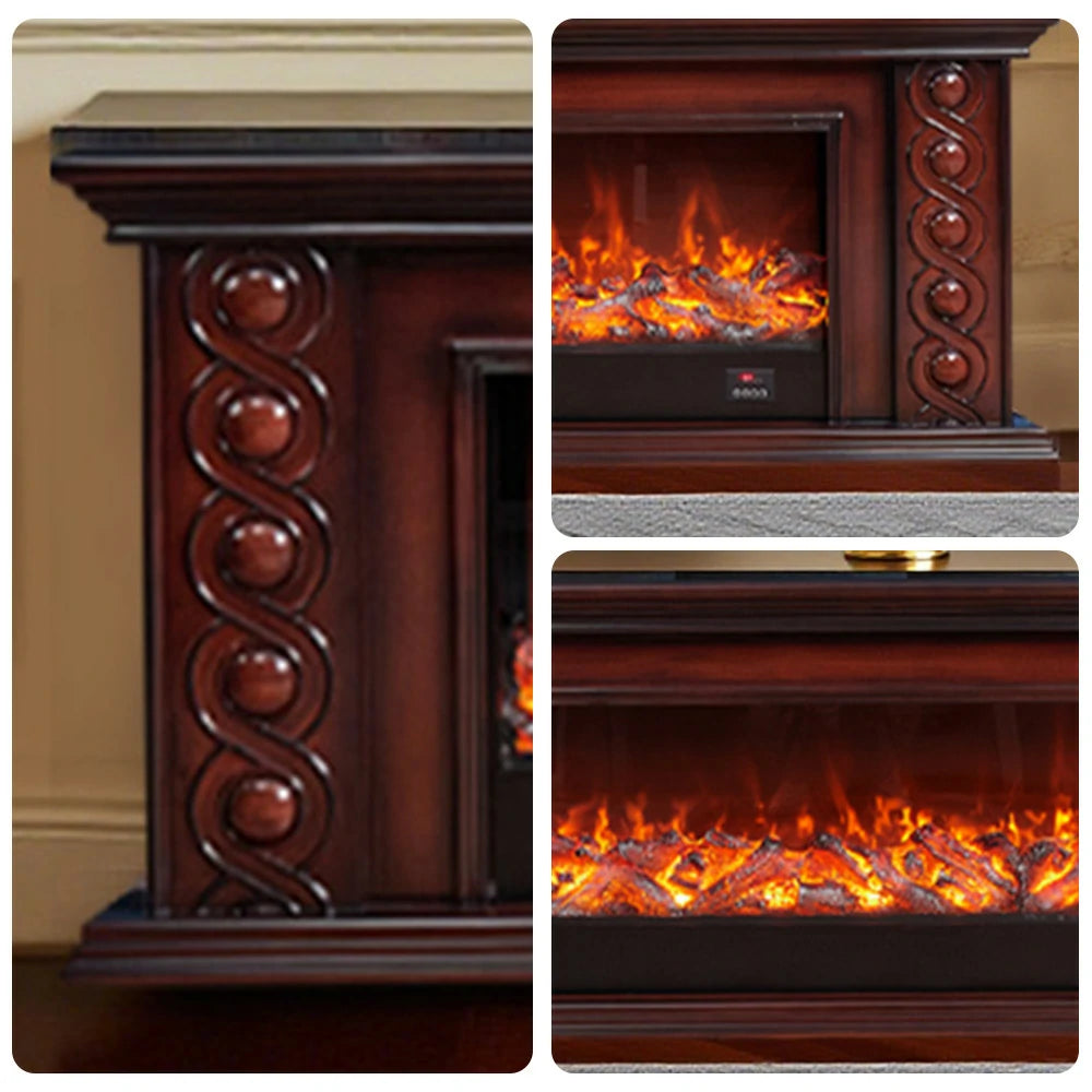 LIVARA 742 Electric Fireplace TV Cabinet – 180cm Solid Wood Frame, 3D Flame Effect, Remote Control, Dual Core Options 12W/750–1500W - Brown