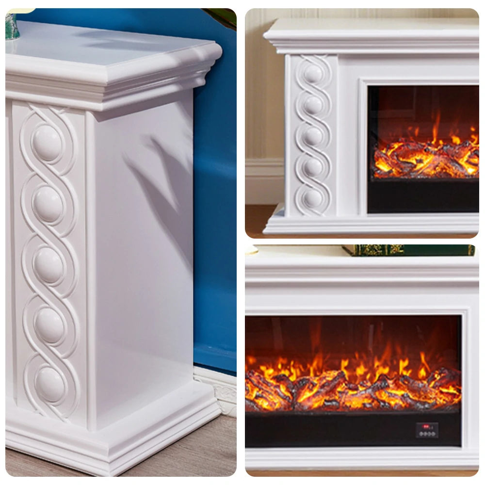 LIVARA 742 Electric Fireplace TV Cabinet – 180cm Solid Wood Frame, 3D Flame Effect, Remote Control, Dual Core Options 12W/750–1500W - White