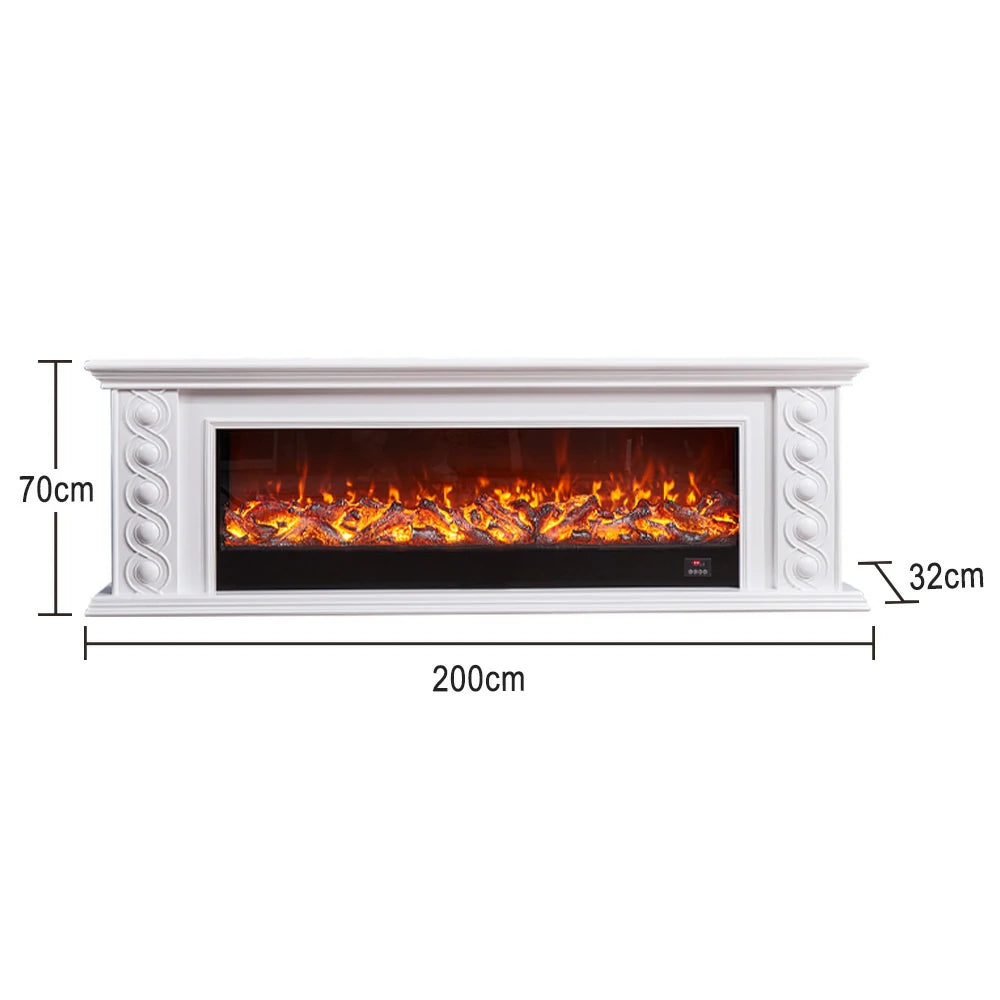 LIVARA 742 Electric Fireplace TV Cabinet – 180cm Solid Wood Frame, 3D Flame Effect, Remote Control, Dual Core Options 12W/750–1500W - White