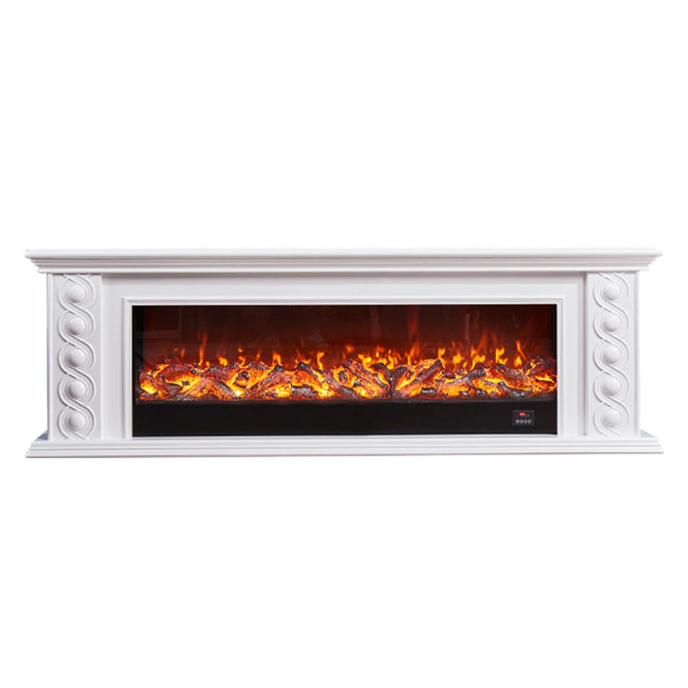 LIVARA 742 Electric Fireplace TV Cabinet – 180cm Solid Wood Frame, 3D Flame Effect, Remote Control, Dual Core Options 12W/750–1500W - White
