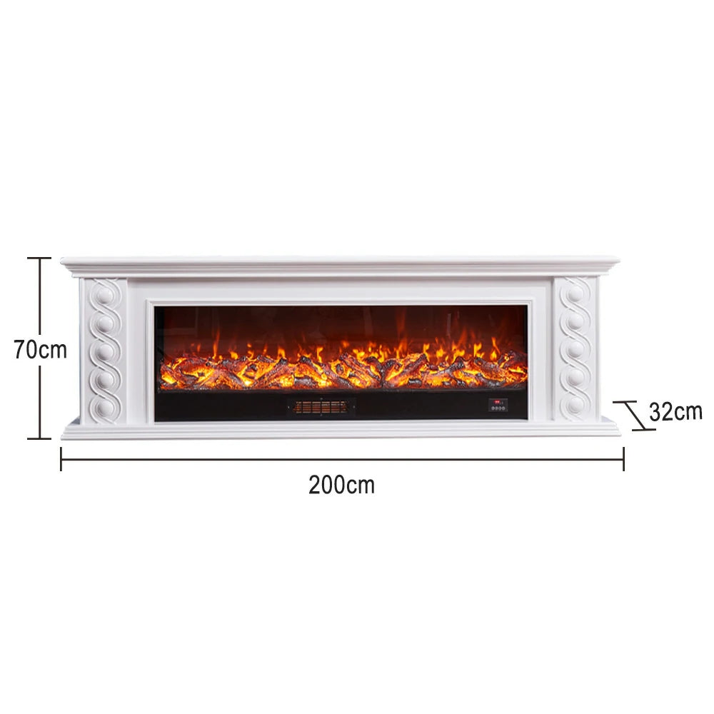 LIVARA 742 Electric Fireplace TV Cabinet – 180cm Solid Wood Frame, 3D Flame Effect, Remote Control, Dual Core Options 12W/750–1500W - White