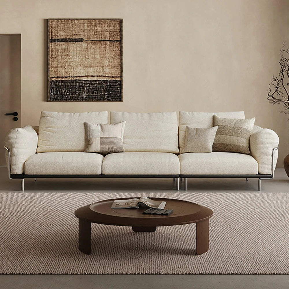 LIVARA 218cm 3-Seater Sofa, Cotton-Linen Upholstery with Cat-Scratch-Resistant Fabric, Down & High-Density Sponge Filling, Solid Wood Frame, Ergonomic Wide Armrests - Beige