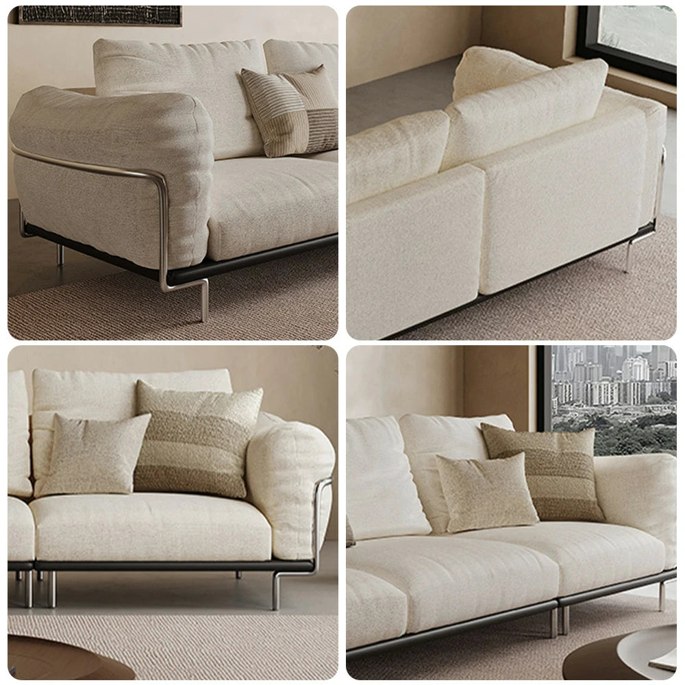 LIVARA 218cm 3-Seater Sofa, Cotton-Linen Upholstery with Cat-Scratch-Resistant Fabric, Down & High-Density Sponge Filling, Solid Wood Frame, Ergonomic Wide Armrests - Beige