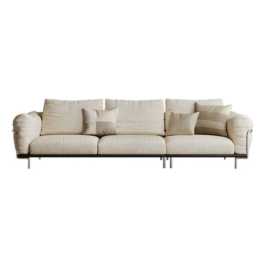 LIVARA 218cm 3-Seater Sofa, Cotton-Linen Upholstery with Cat-Scratch-Resistant Fabric, Down & High-Density Sponge Filling, Solid Wood Frame, Ergonomic Wide Armrests - Beige