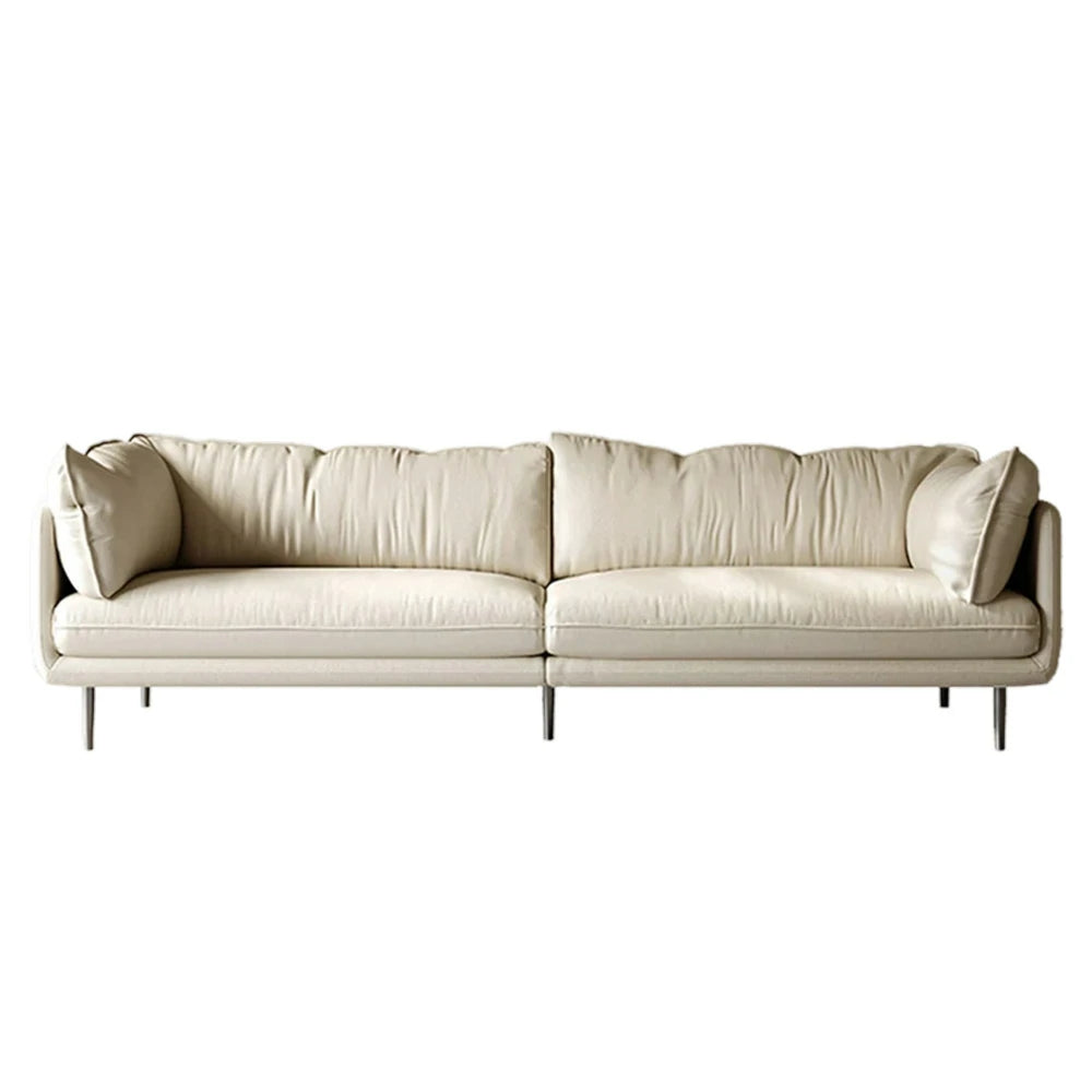 LIVARA 218cm 3-Seater Sofa, Top-Grain Leather Upholstery, Washable Latex & Sponge Cushion, Ergonomic Curved Design, Upgraded Solid Wood Frame - Beige