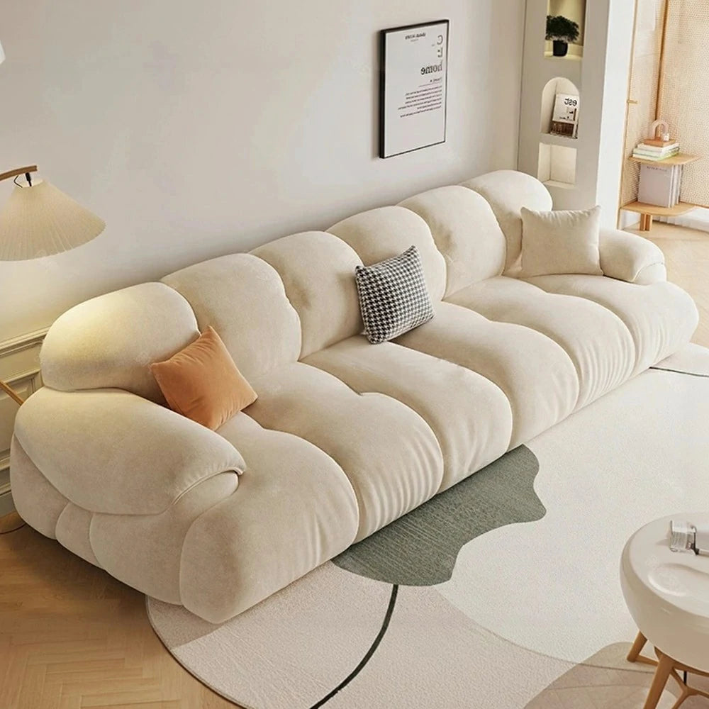 LIVARA 280cm 3-Seater Sofa, Cat-Scratch-Resistant Fabric, High-Resilience Bamboo Charcoal Sponge, Ergonomic Design, Solid Wood Frame, Soft Armrests - Beige