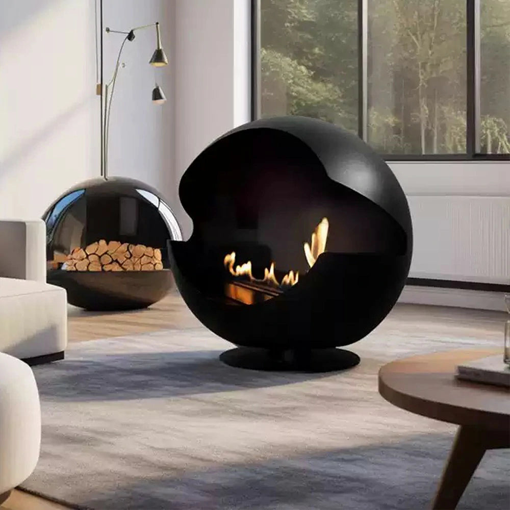 LIVARA Spherical Fireplace – 60cm/80cm Bio-Ethanol Fire Pit, High-Temperature Stainless Steel, 360° Flame View, Eco-Friendly Clean Burning, Modern Design