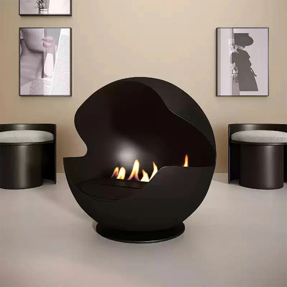 LIVARA Spherical Fireplace – 60cm/80cm Bio-Ethanol Fire Pit, High-Temperature Stainless Steel, 360° Flame View, Eco-Friendly Clean Burning, Modern Design