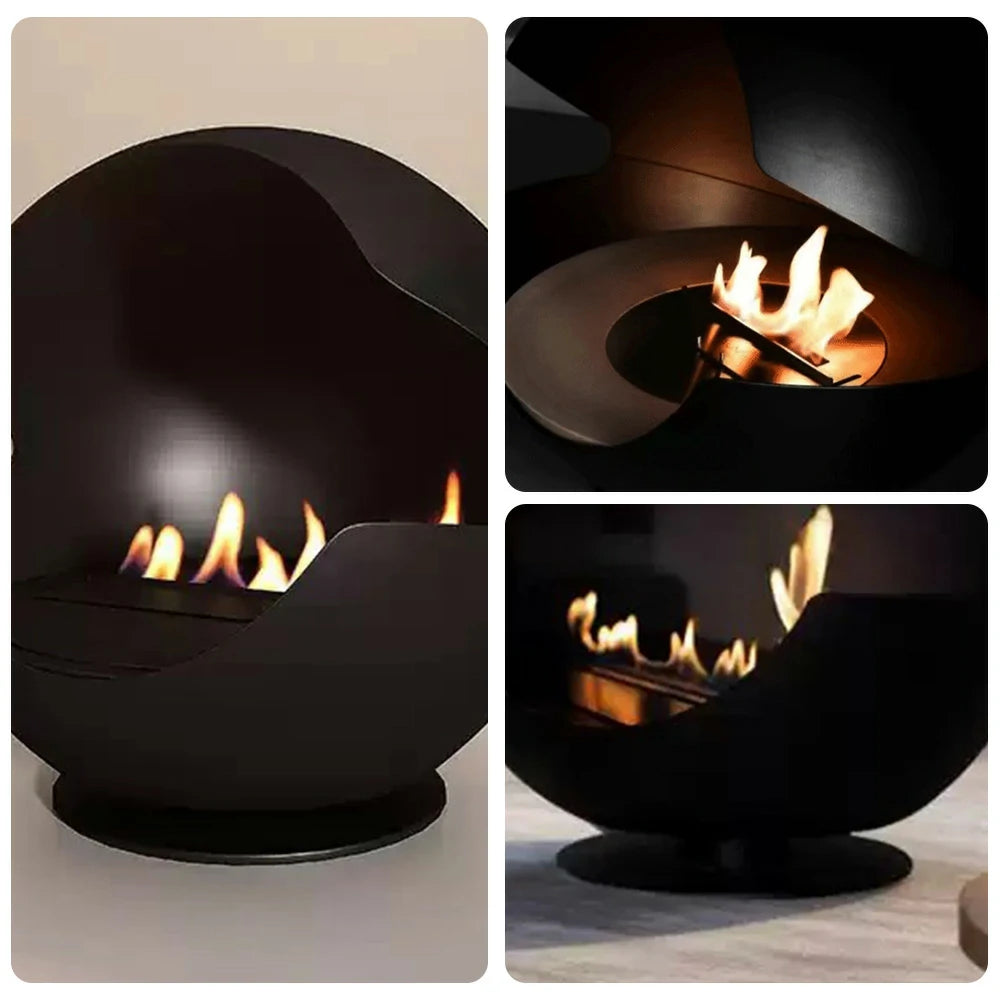 LIVARA Spherical Fireplace – 60cm/80cm Bio-Ethanol Fire Pit, High-Temperature Stainless Steel, 360° Flame View, Eco-Friendly Clean Burning, Modern Design