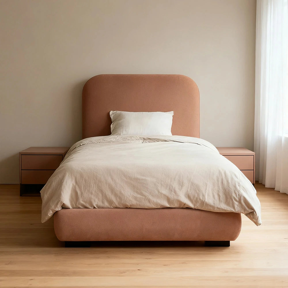 LUXORA Upholstered Bed Frame 150/180cm, Cotton-Linen Fabric & Solid Wood, High-Density Sponge Headboard - Pink