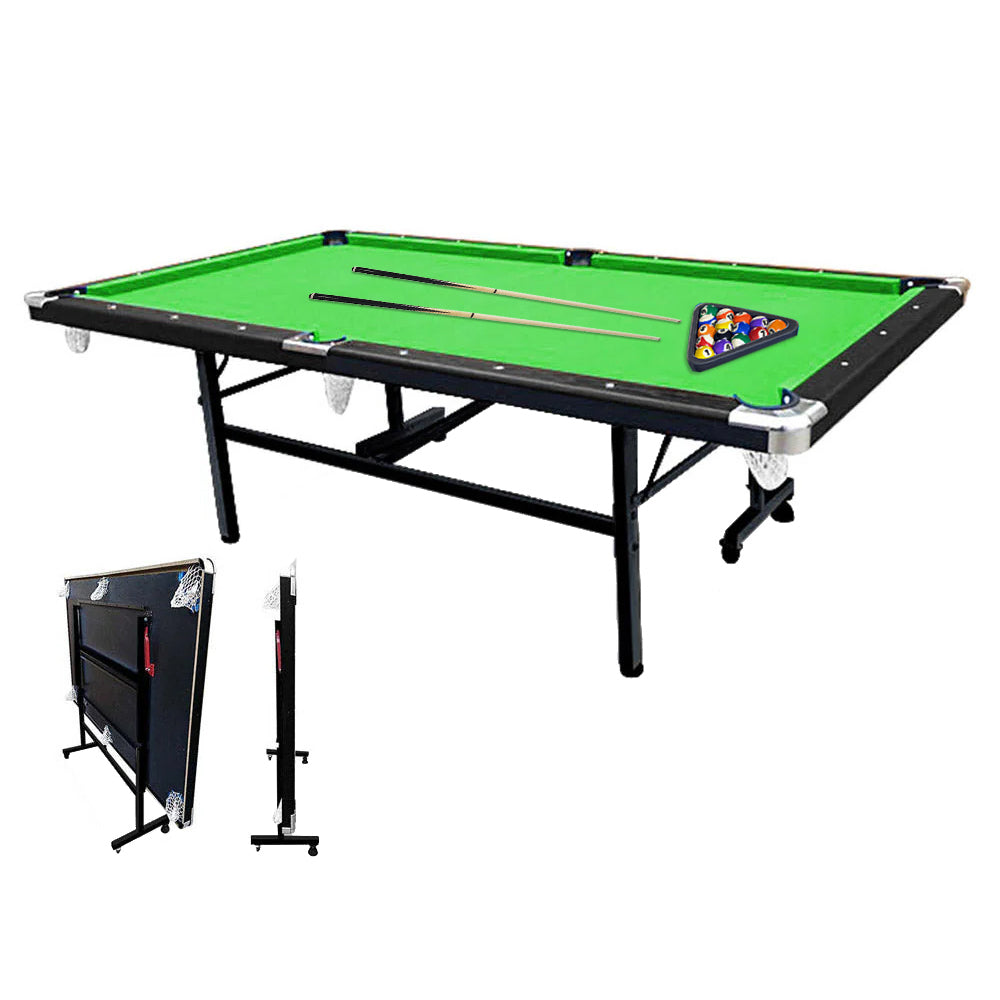 CUETIQ 8FT Foldable Pool Table Blue/Red/Green/Black Felt Billiard Table Free Accessory for Small Room