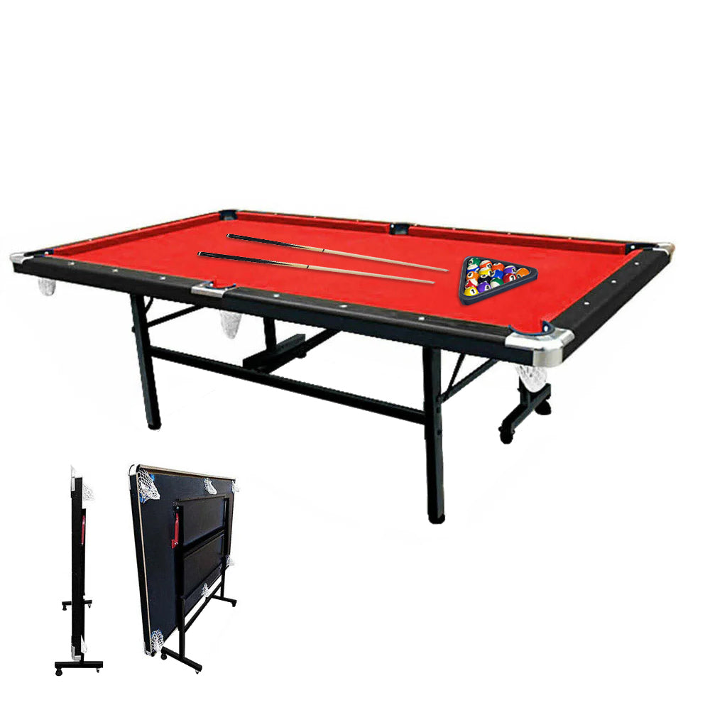CUETIQ 8FT Foldable Pool Table Blue/Red/Green/Black Felt Billiard Table Free Accessory for Small Room