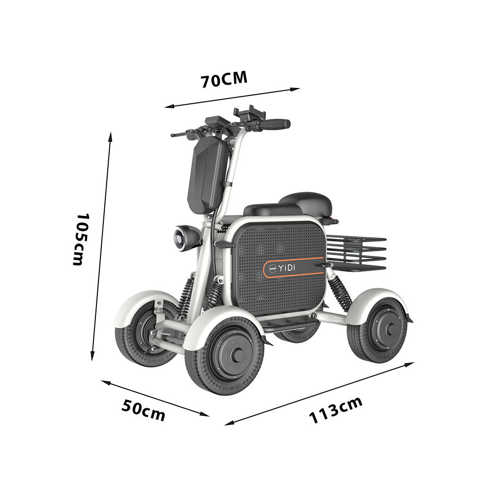 YIDI D10L 1000W 48V 10Ah/15Ah 11-inch Lithium Battery Dual Drive Foldable White&Black High Carbon Steel Electric Scooter Drum Brake