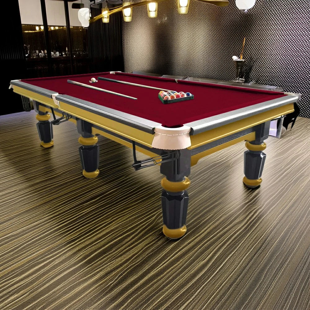 QUESLA 4.5cm Thickness Slate 9FT Steel Handrail Luxury Pool Snooker Billiard Table with Elegant Brass Detailing