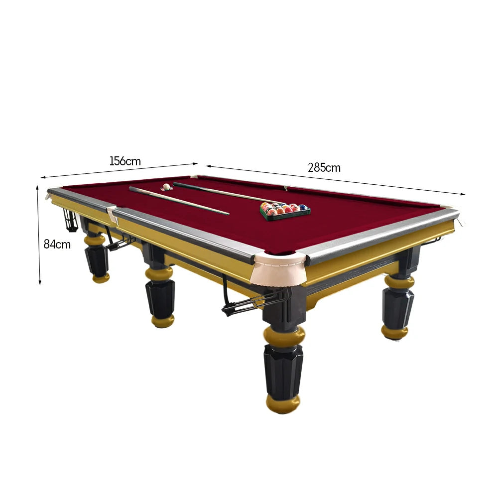 QUESLA 4.5cm Thickness Slate 9FT Steel Handrail Luxury Pool Snooker Billiard Table with Elegant Brass Detailing
