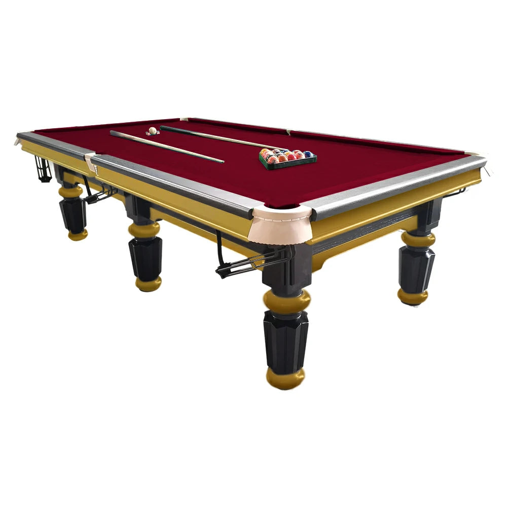 QUESLA 4.5cm Thickness Slate 9FT Steel Handrail Luxury Pool Snooker Billiard Table with Elegant Brass Detailing