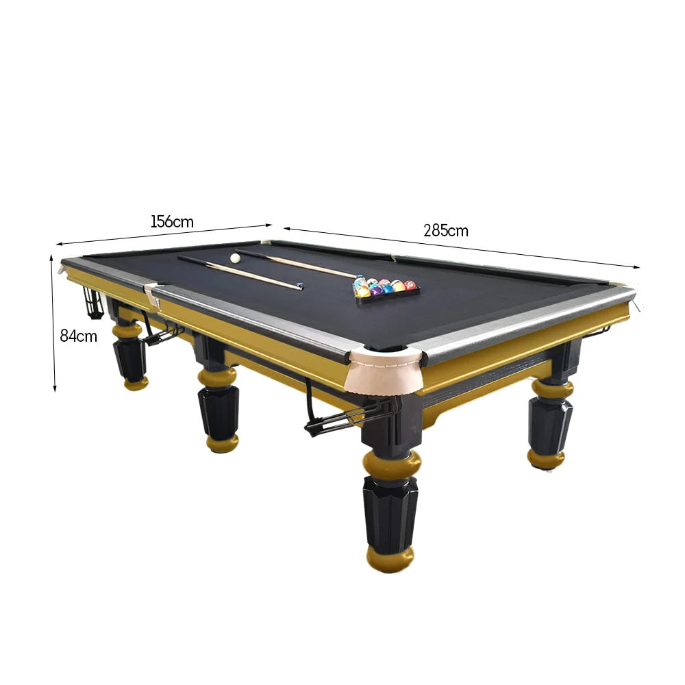 QUESLA 4.5cm Thickness Slate 9FT Steel Handrail Luxury Pool Snooker Billiard Table with Elegant Brass Detailing