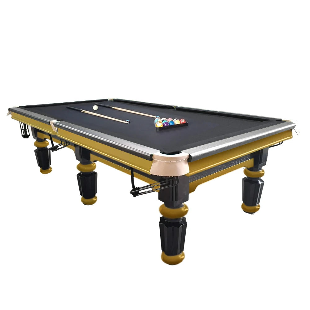 QUESLA 4.5cm Thickness Slate 9FT Steel Handrail Luxury Pool Snooker Billiard Table with Elegant Brass Detailing