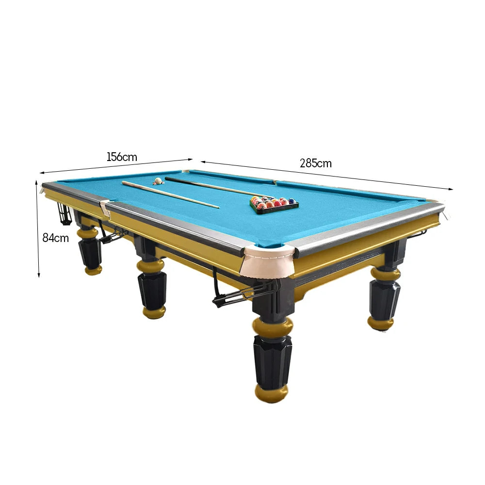 QUESLA 4.5cm Thickness Slate 9FT Steel Handrail Luxury Pool Snooker Billiard Table with Elegant Brass Detailing