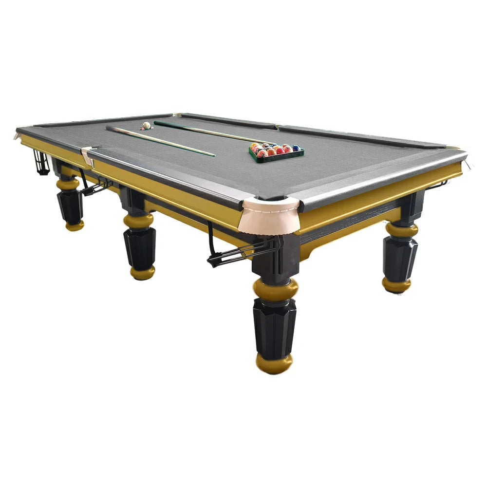 QUESLA 4.5cm Thickness Slate 9FT Steel Handrail Luxury Pool Snooker Billiard Table with Elegant Brass Detailing
