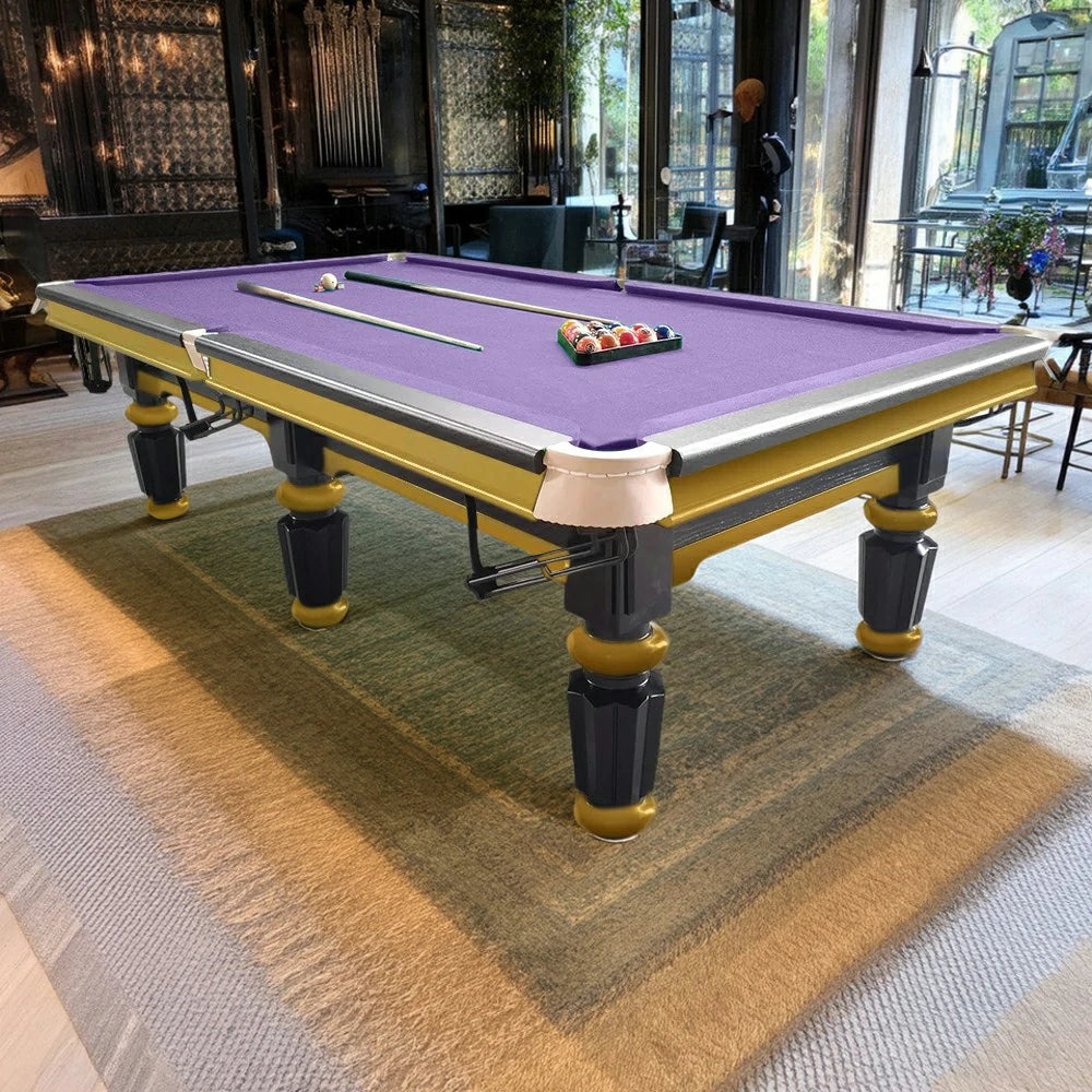 QUESLA 4.5cm Thickness Slate 9FT Steel Handrail Luxury Pool Snooker Billiard Table with Elegant Brass Detailing