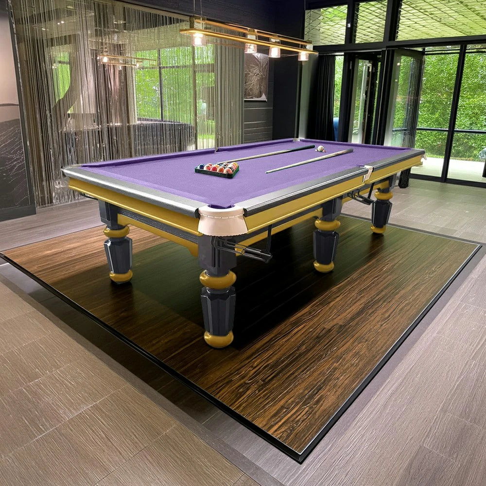 QUESLA 4.5cm Thickness Slate 9FT Steel Handrail Luxury Pool Snooker Billiard Table with Elegant Brass Detailing
